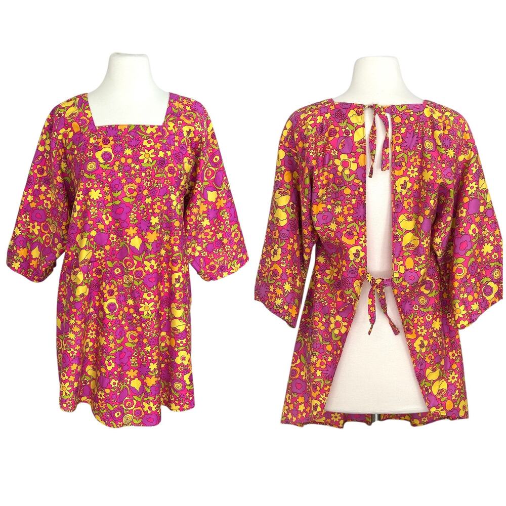 Vintage 60's Japan Design House Cotton Smock apron psychedelic groovy artsy mod